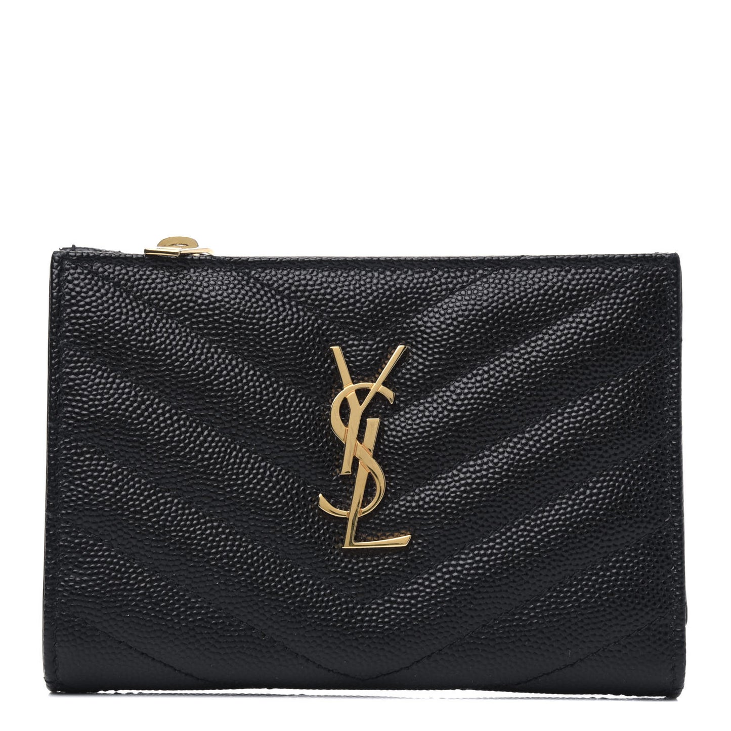 Grain De Poudre Matelasse Chevron Monogram Zipped Two-Part Wallet Black