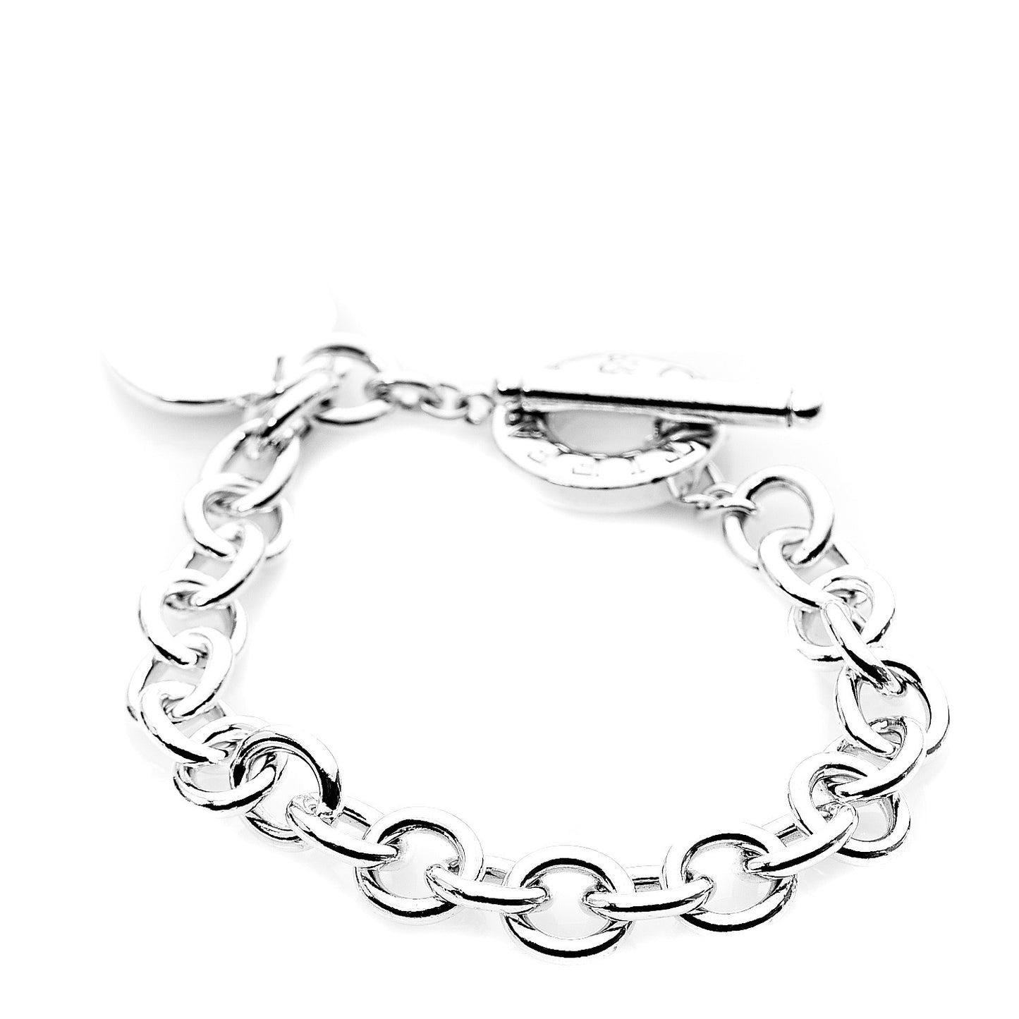 Sterling Silver Heart Tag Toggle Bracelet