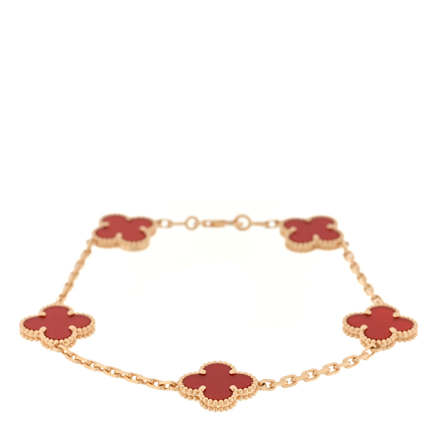 18K Yellow Gold Carnelian 5 Motifs Vintage Alhambra Bracelet