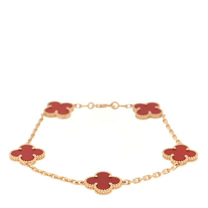 Van Cleef & Arpels 18K Yellow Gold Carnelian 5 Motifs Vintage Alhambra Bracelet 1 of 4