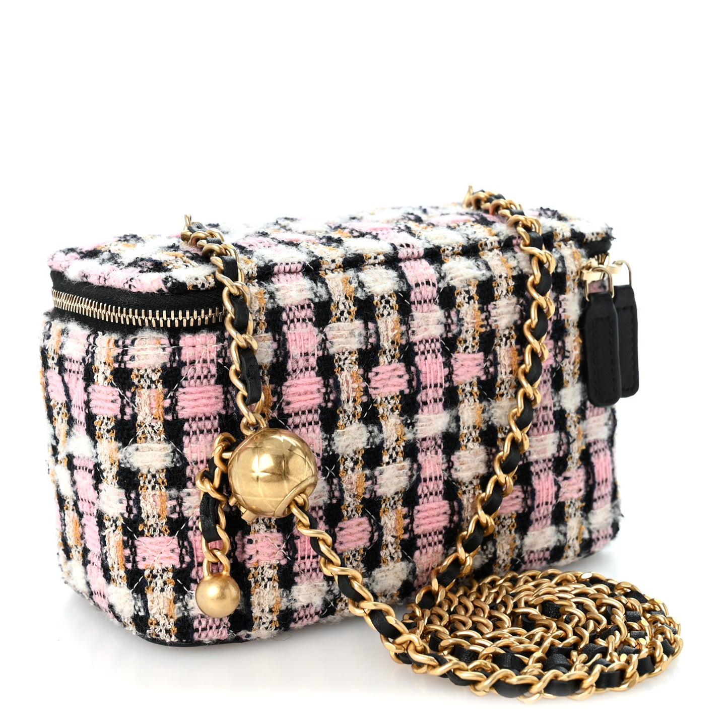 Tweed Pearl Crush Small Vanity Case With Chain Pink Multicolor