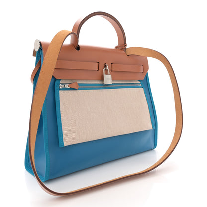 Hermes Toile H Berline Vache Hunter Herbag Zip 31 PM Bleu Zanzibar Natural 4 of 12