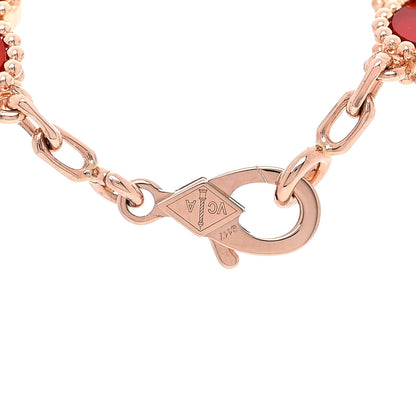 Van Cleef & Arpels 18K Rose Gold Carnelian 5 Motifs Guilloche Vintage Alhambra Bracelet 4 of 10