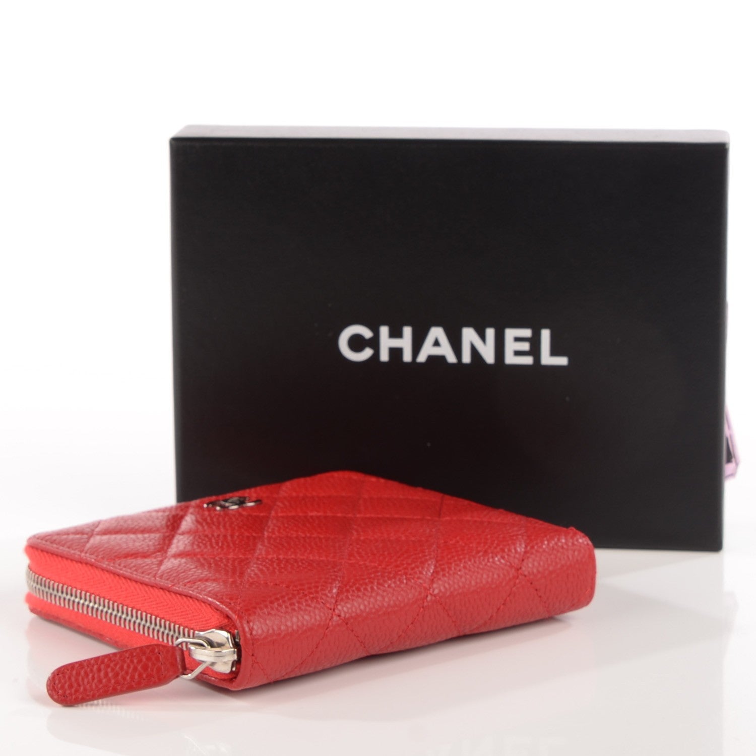 Chanel Caviar Quilted Compact Zip Wallet Red 4 of 8