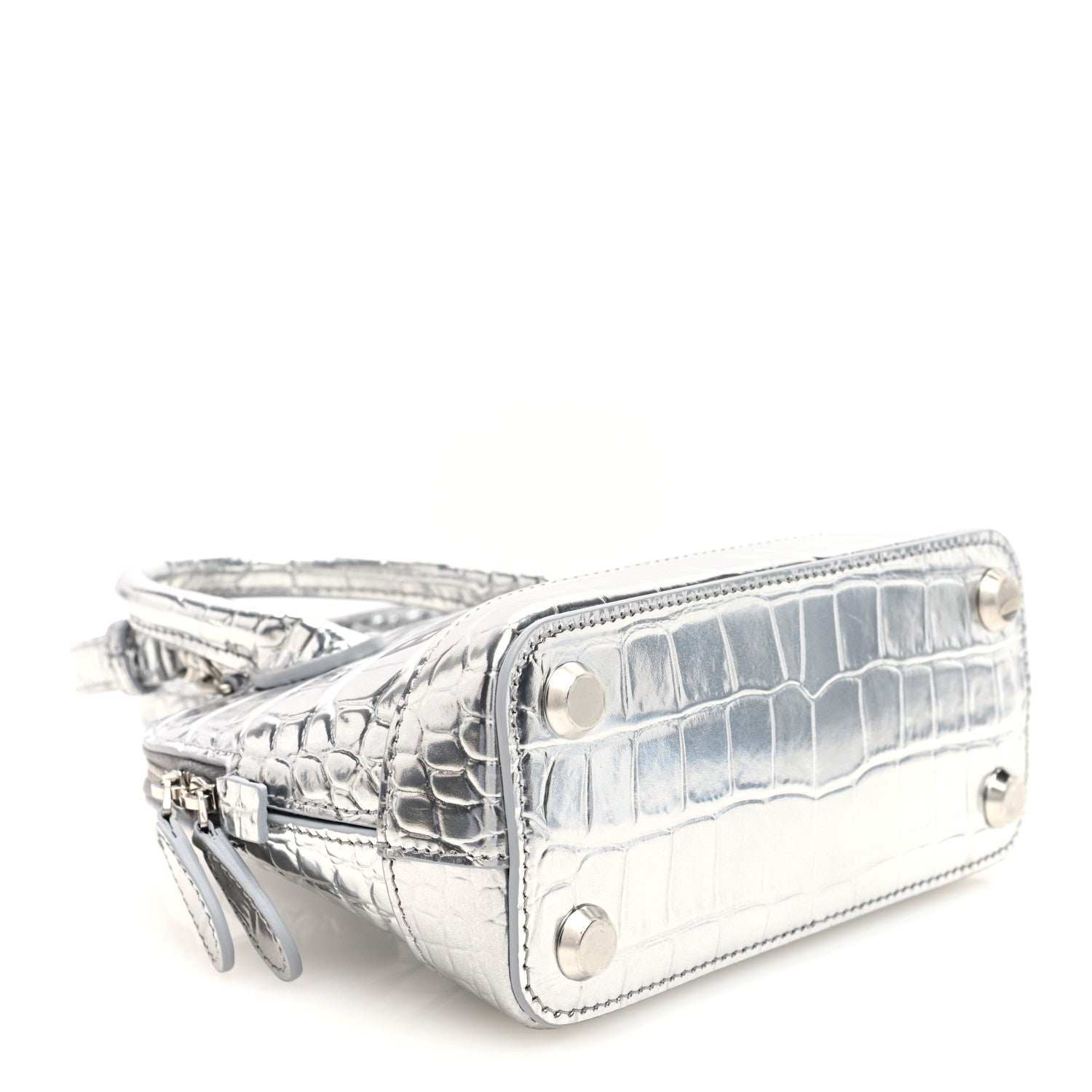 Balenciaga Metallic Calfskin Logo Crocodile Embossed XXS Ville Top Handle Bag Silver Black 4 of 9
