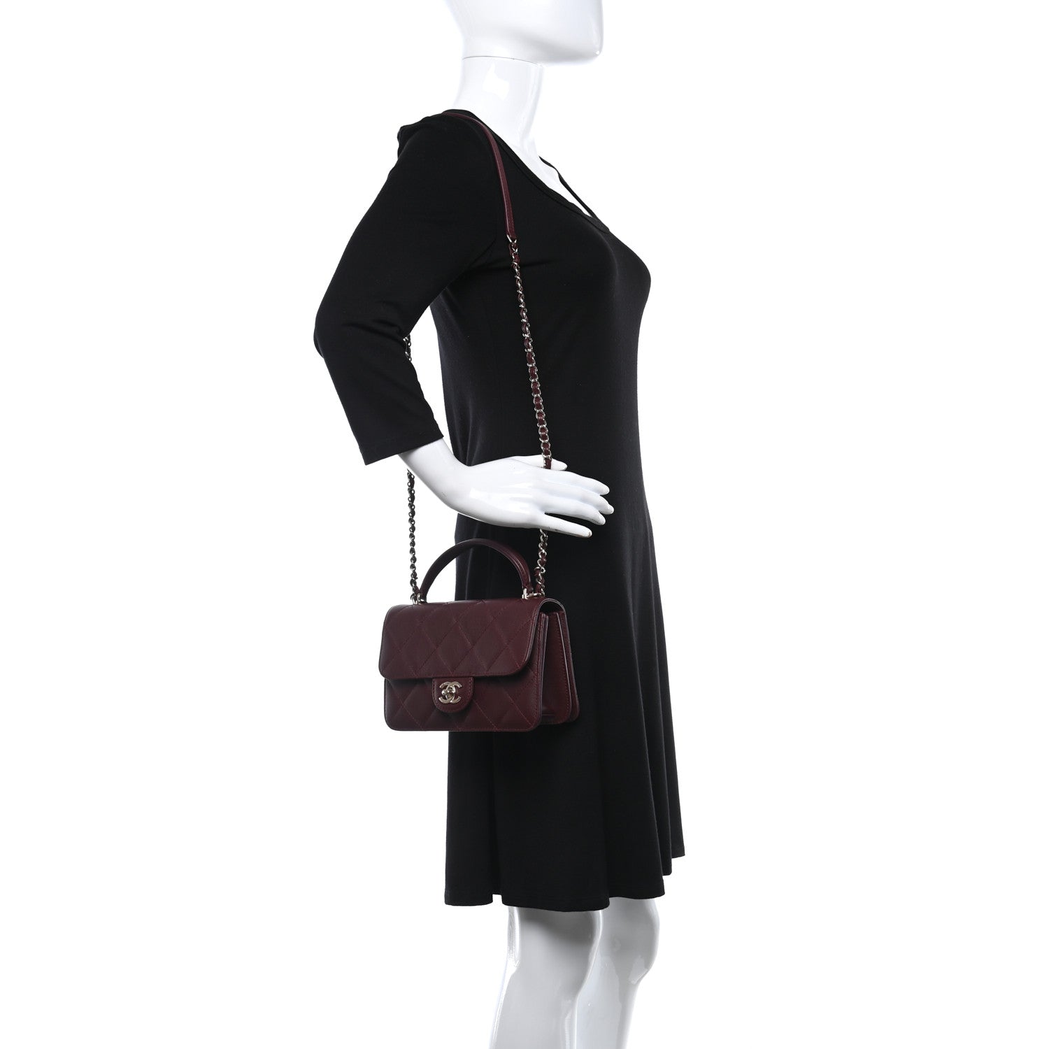 Chanel Calfskin Quilted Small Top Handle Flap Burgundy 2 of 9