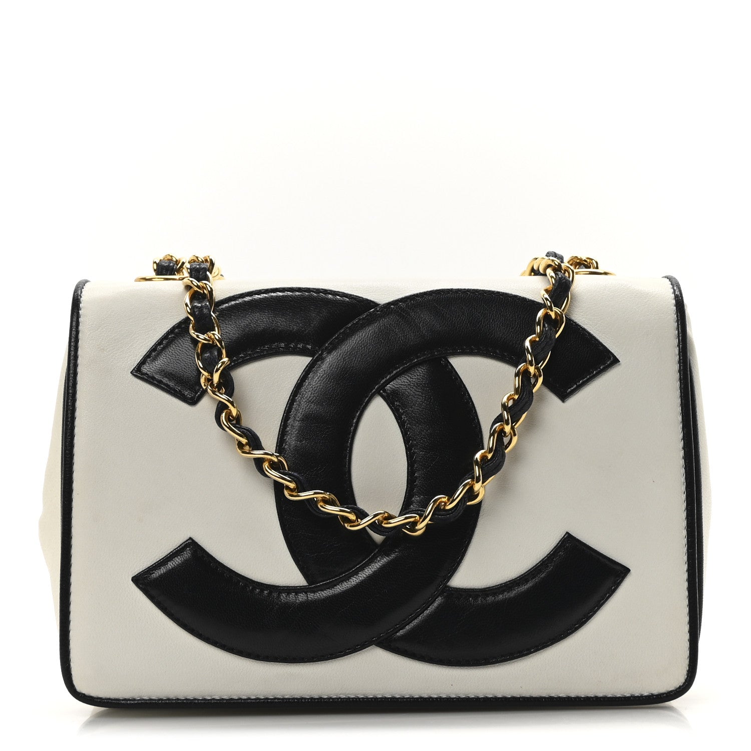 Chanel Lambskin Quilted CC Flap Bag White Black 1 of 12