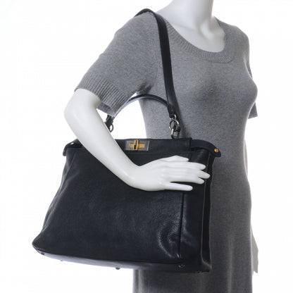 Fendi Goatskin Zucca Large Peekaboo Iconic Satchel Black Tobacco 2 of 9