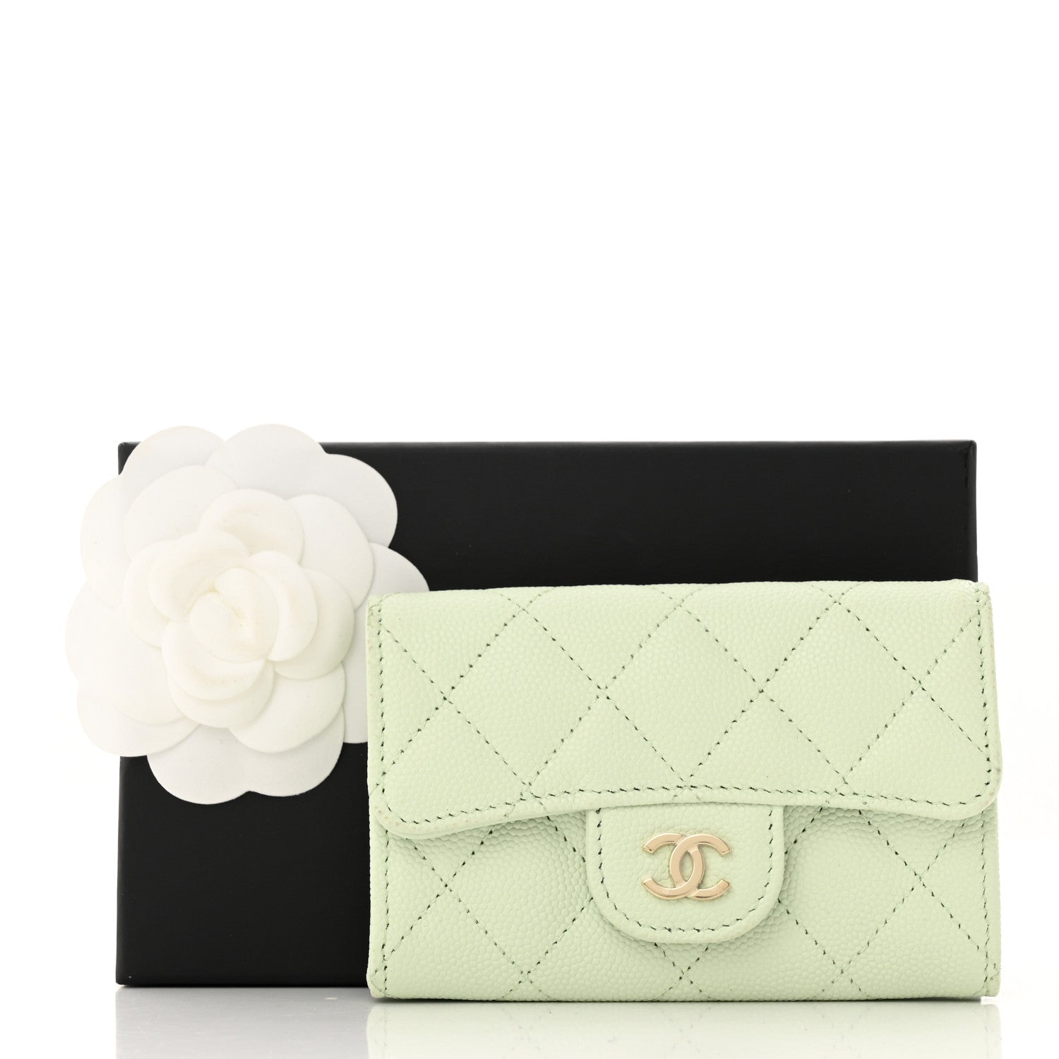 Chanel Caviar Quilted Flap Card Holder Wallet Light Green 9 of 9