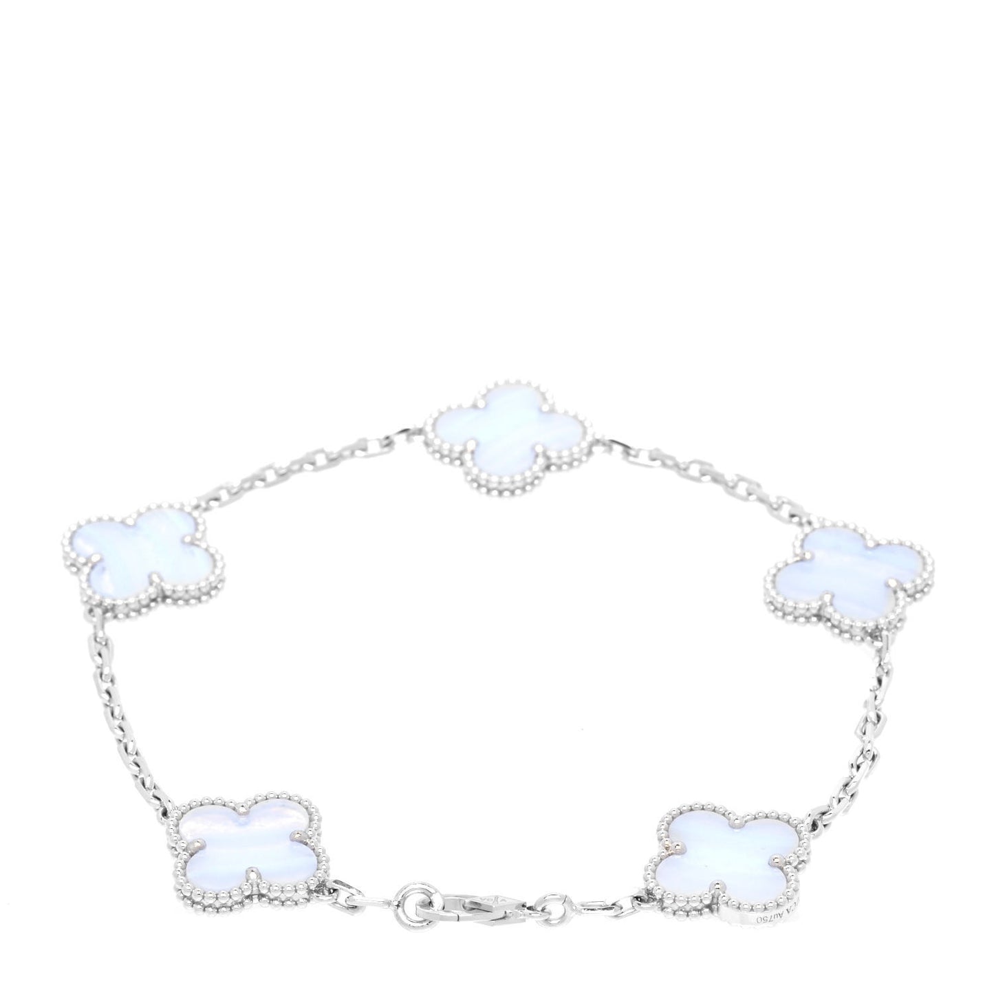 18K White Gold Chalcedony 5 Motifs Vintage Alhambra Bracelet