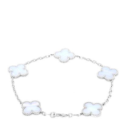 Van Cleef & Arpels 18K White Gold Chalcedony 5 Motifs Vintage Alhambra Bracelet 2 of 6