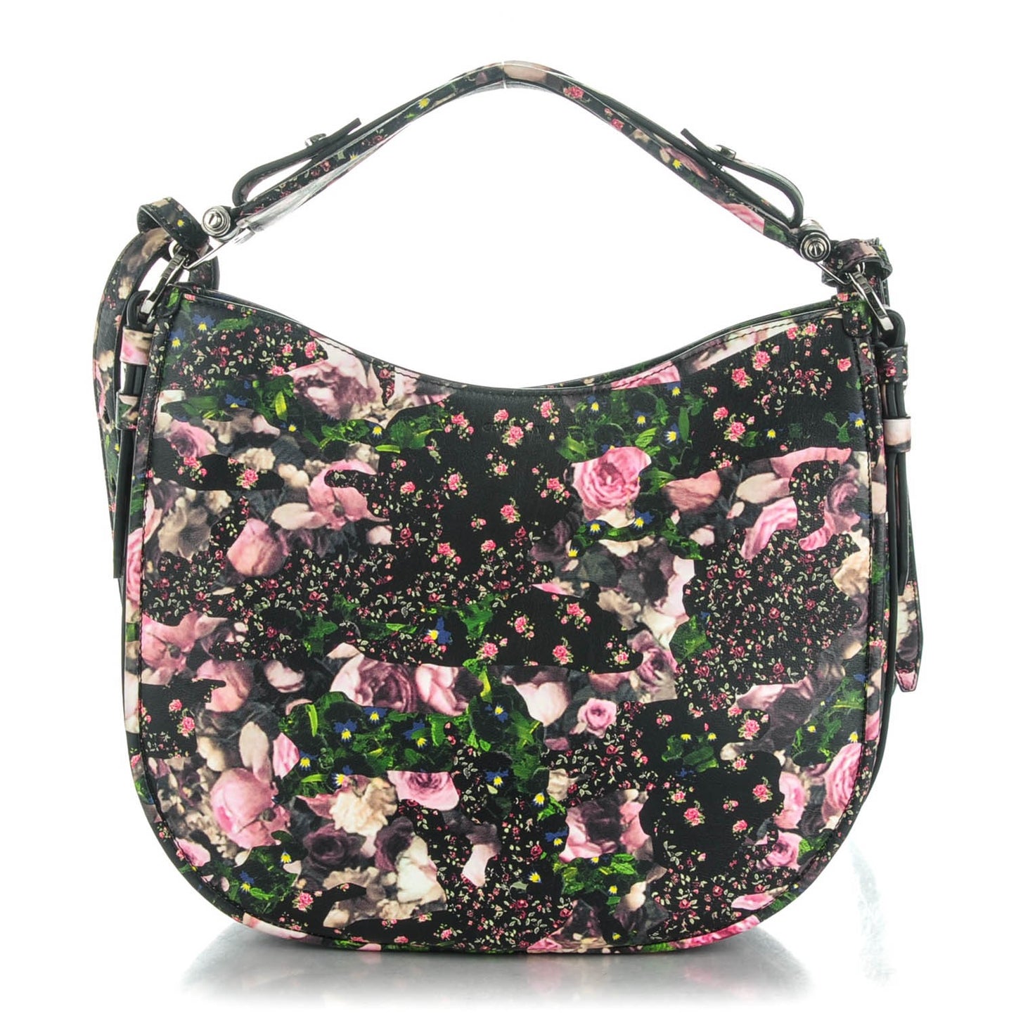 Lambskin Roses Camouflage Print Small Obsedia Hobo Black