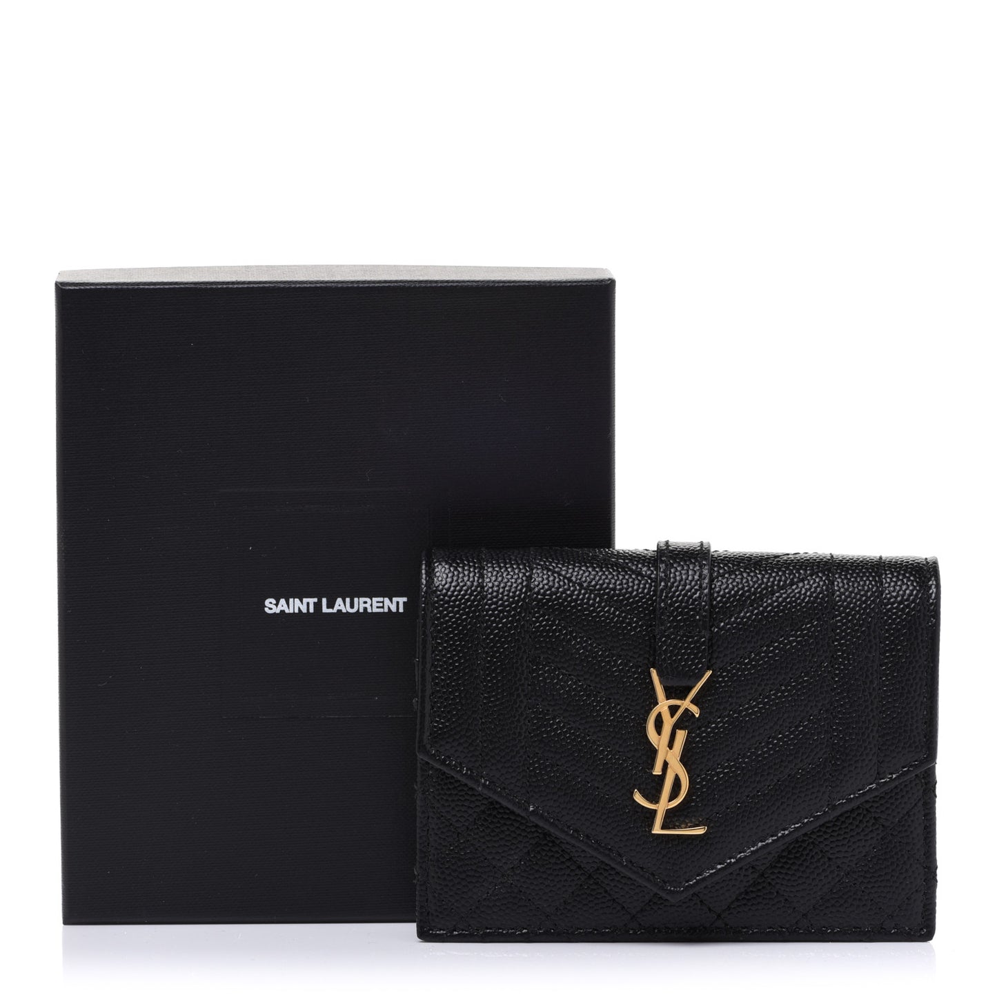 Grain De Poudre Textured Mixed Matelasse Triquilt Small Monogram Envelope Wallet Black