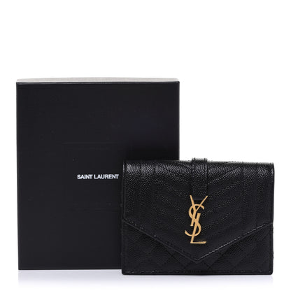 Saint Laurent Grain De Poudre Textured Mixed Matelasse Triquilt Small Monogram Envelope Wallet Black 7 of 7