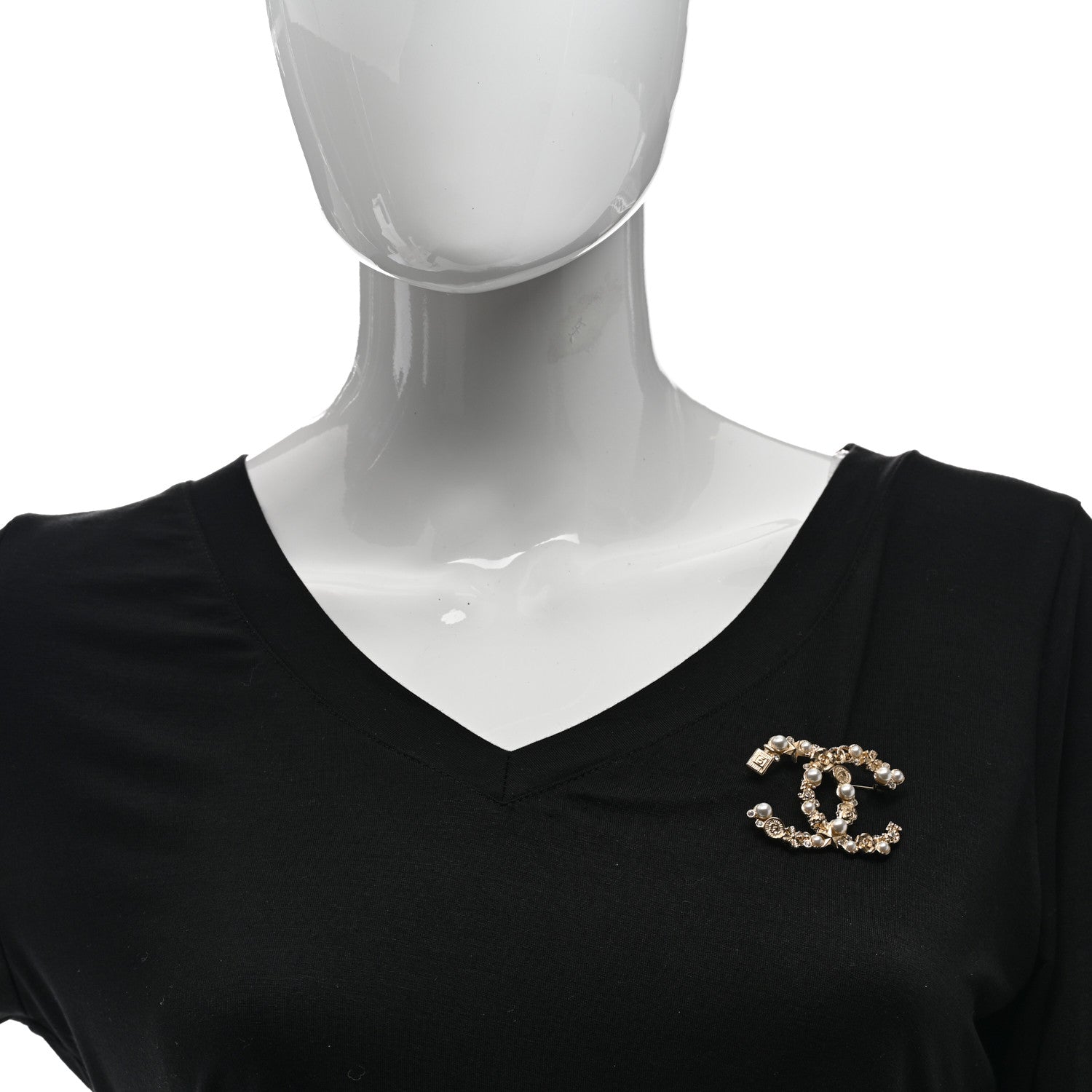 Chanel Crystal Pearl CC Charms Brooch Gold 2 of 5