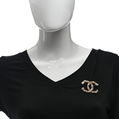 Chanel Crystal Pearl CC Charms Brooch Gold 2 of 5