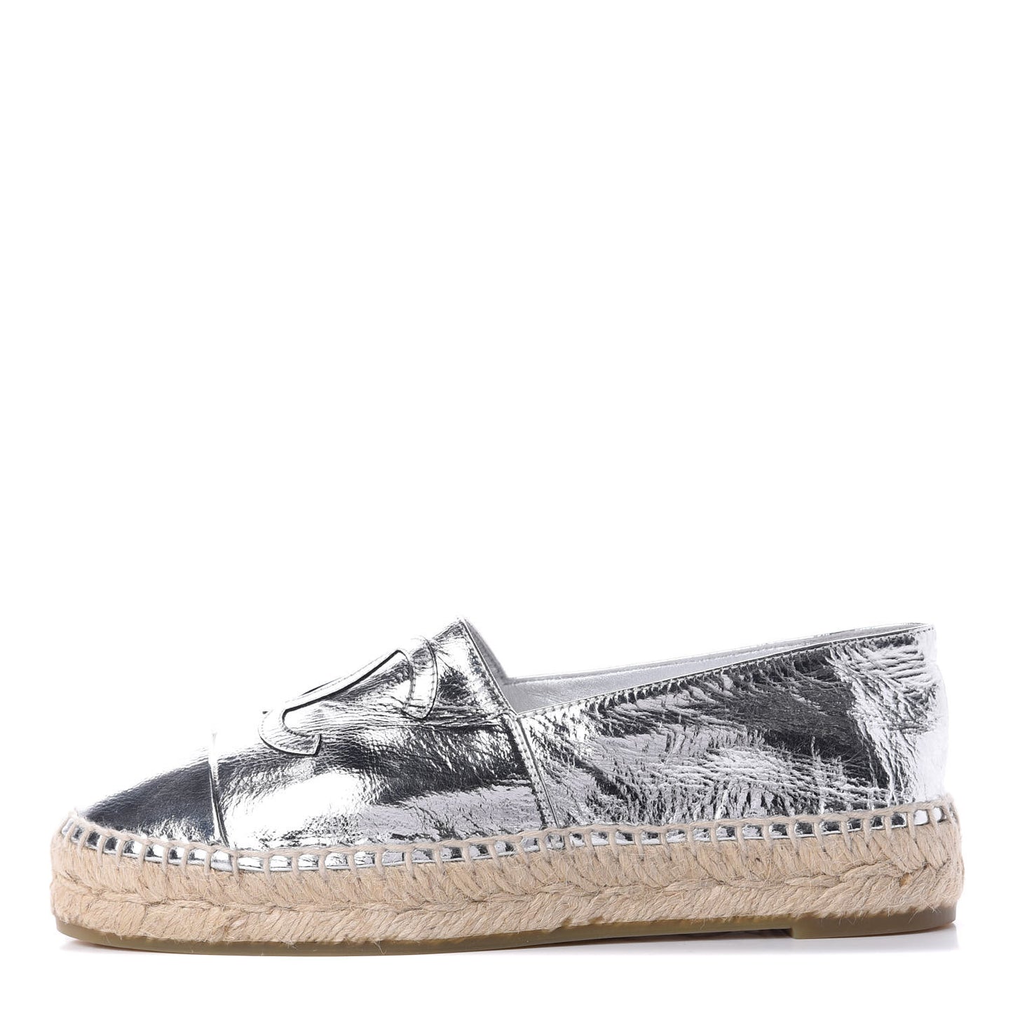 Laminated Goatskin CC Espadrilles 35 Silver
