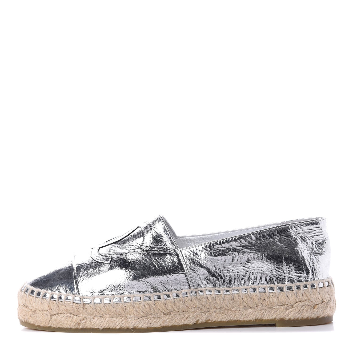 Chanel Laminated Goatskin CC Espadrilles 35 Silver 1 of 11