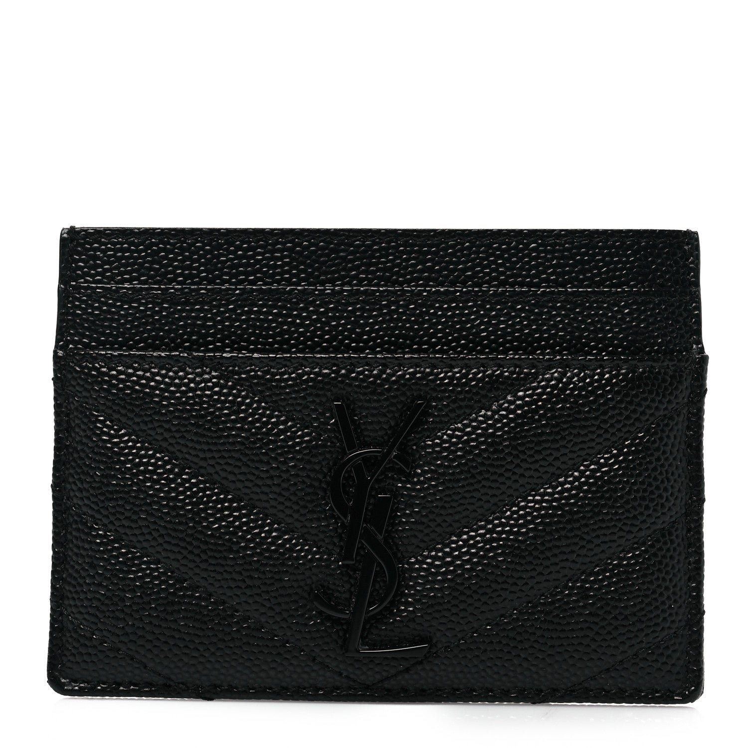Saint Laurent Grain De Poudre Matelasse Chevron Monochrome Monogram Credit Card Case Black 1 of 8