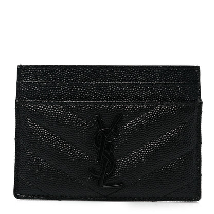 Saint Laurent Grain De Poudre Matelasse Chevron Monochrome Monogram Credit Card Case Black 1 of 8