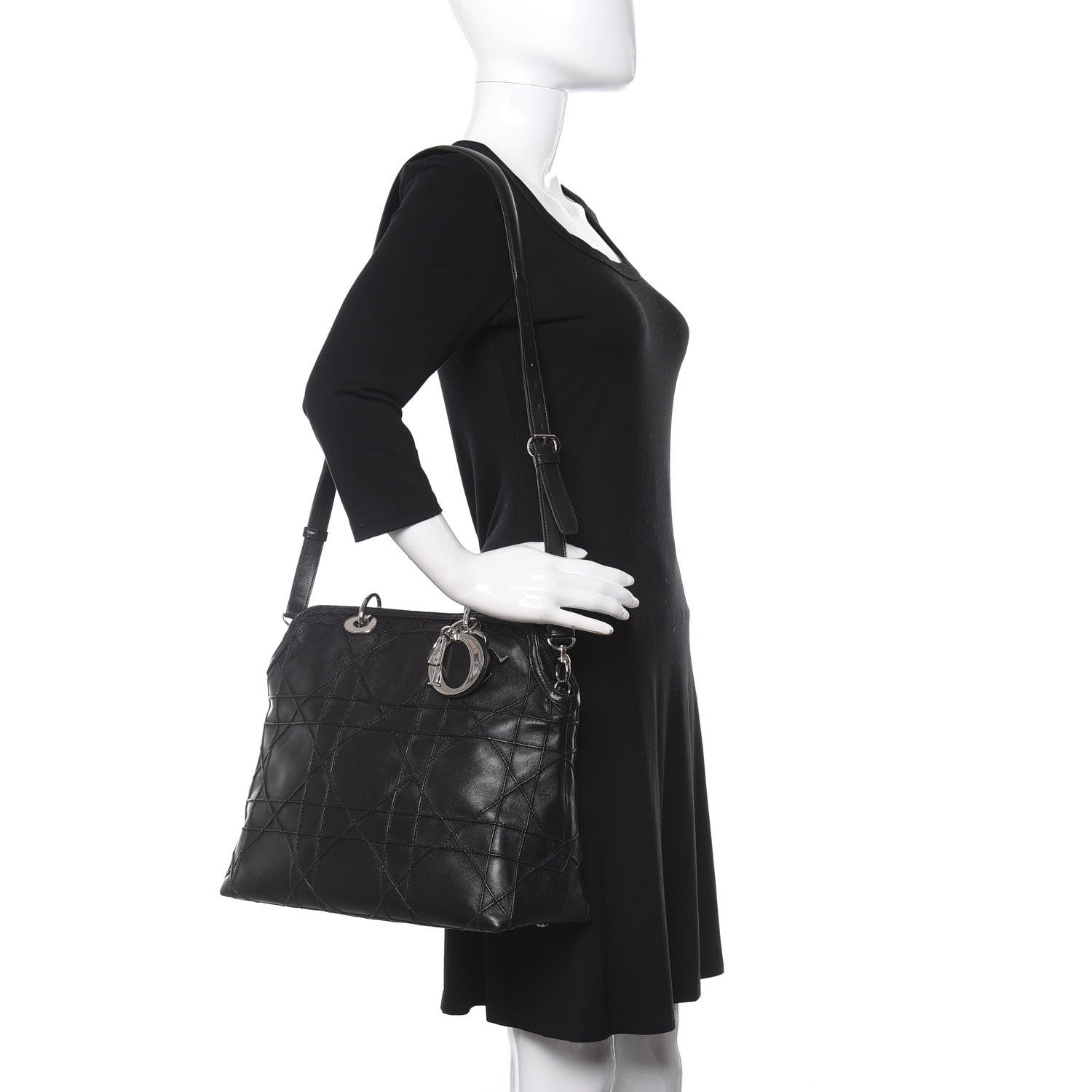 Christian Dior Lambskin Cannage Medium Granville Tote Black 2 of 11