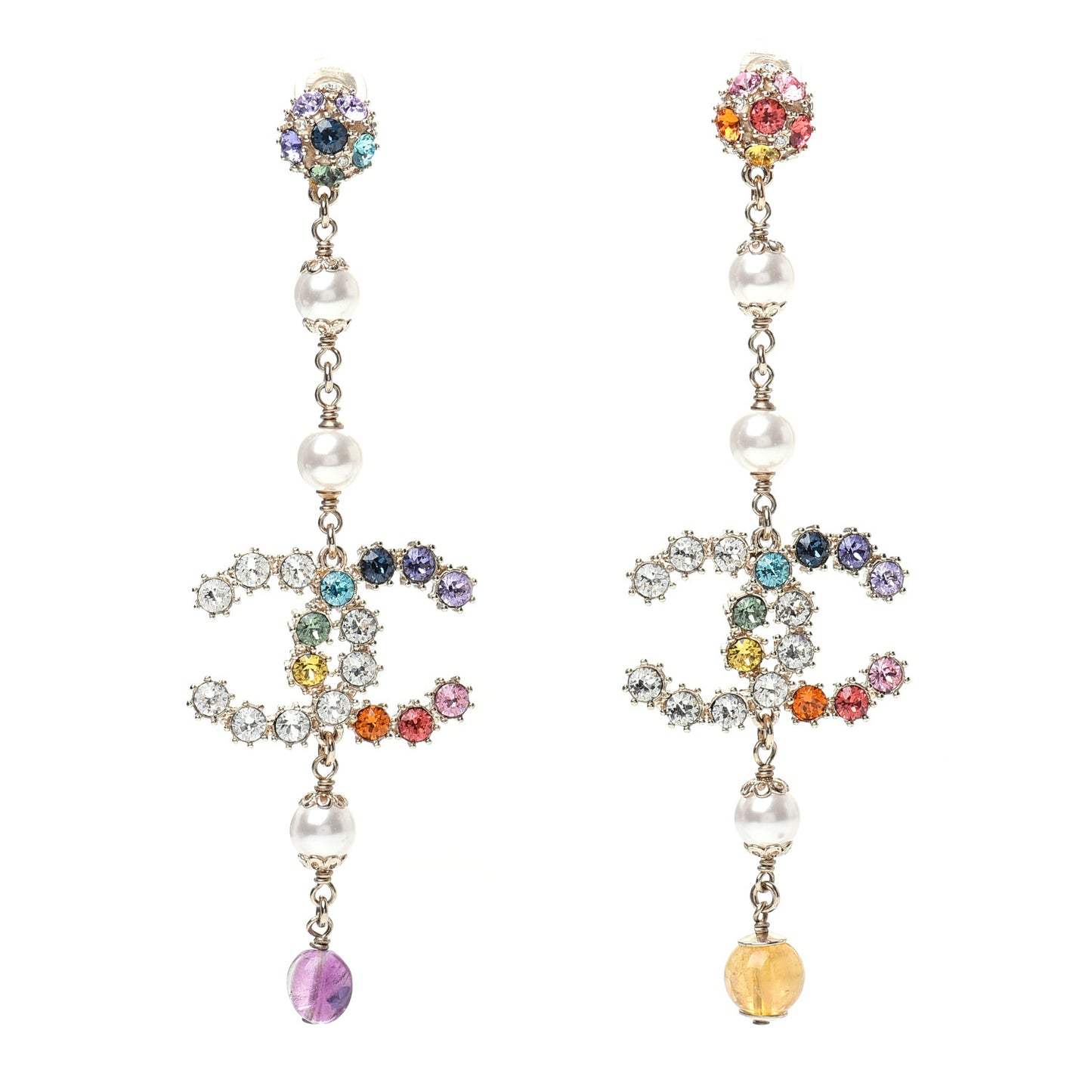 Crystal Pearl Over The Rainbow CC Long Drop Earrings Multicolor