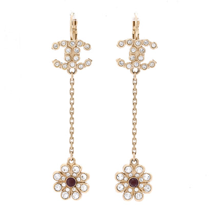 Chanel Crystal CC Flower Drop Earrings Gold 1 of 5