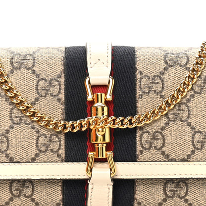 Gucci GG Supreme Monogram Textured Calfskin Web Jackie 1961 Chain Wallet Beige Ebony Mystic White 9 of 12