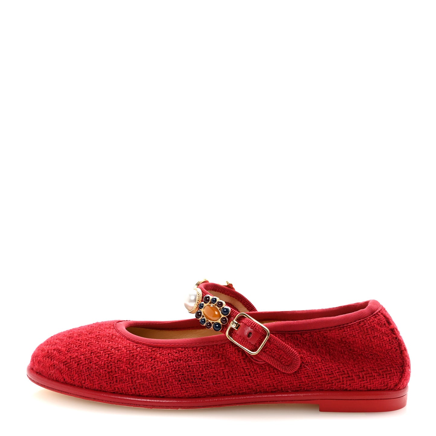 Wool Tweed Patent Mary Jane Flats 36 Red