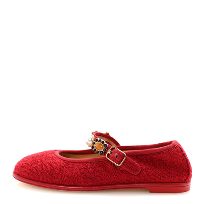 Chanel Wool Tweed Patent Mary Jane Flats 36 Red 1 of 10