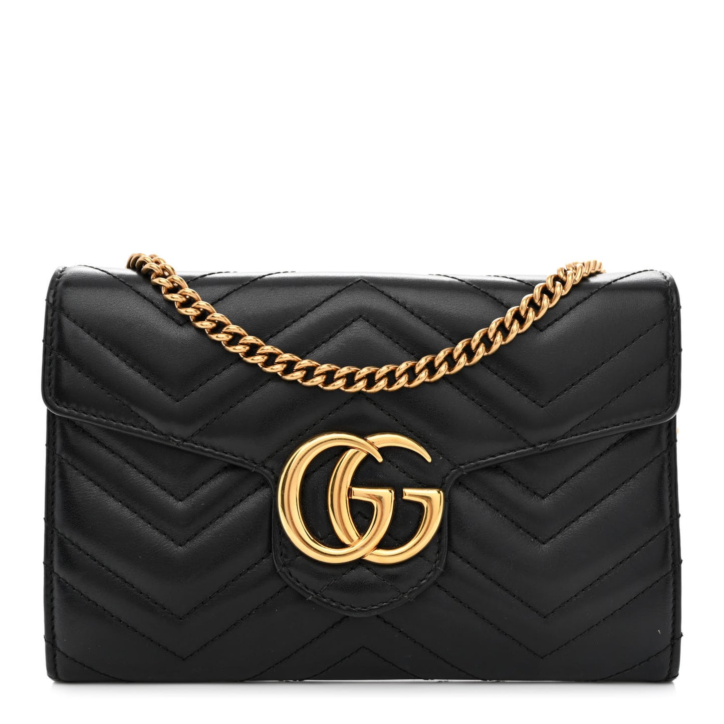 Calfskin Matelasse Mini GG Marmont Chain Wallet Black