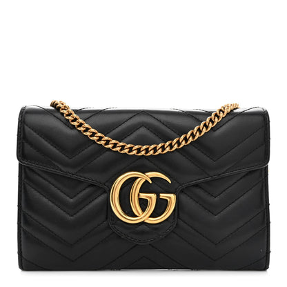 Gucci Calfskin Matelasse Mini GG Marmont Chain Wallet Black 1 of 11