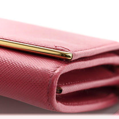 Prada Saffiano Metal Bar Flap Wallet with Strap Peonia 14 of 16