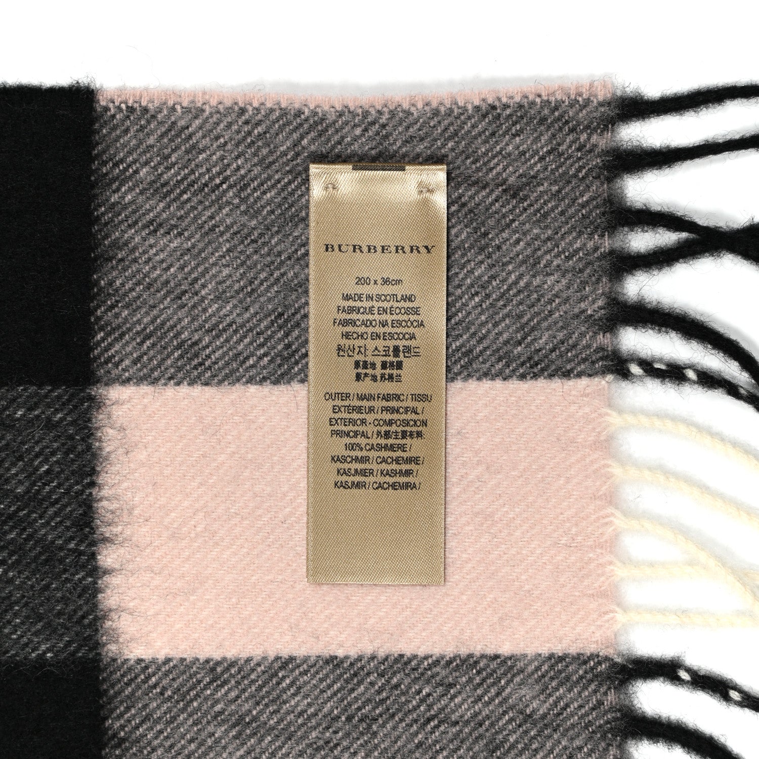 Burberry Cashmere Giant Heritage Check Fringe Scarf Ash Rose 4 of 4