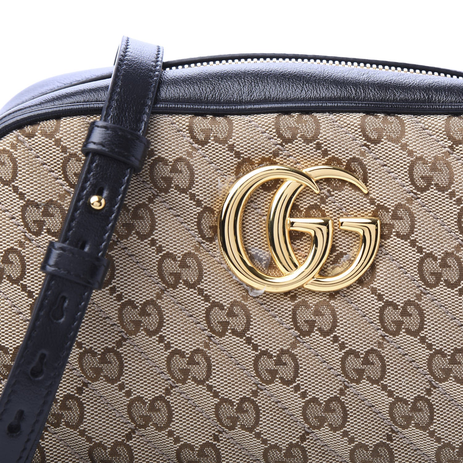 Gucci Monogram Matelasse Diagonal Small GG Marmont Chain Shoulder Bag Beige Black 10 of 11