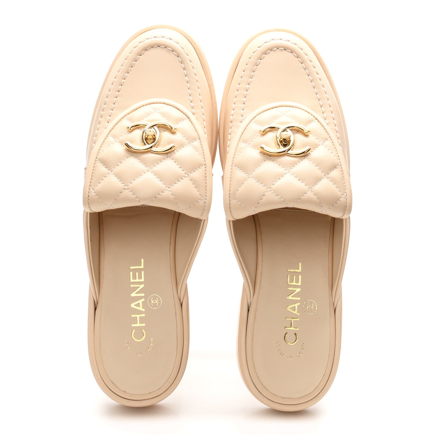 Chanel Lambskin Quilted CC Turnlock Mules 39 Light Beige 1905920
