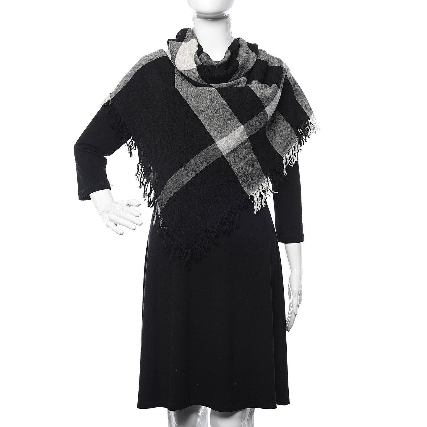 Merino Wool House Check Square Scarf Black