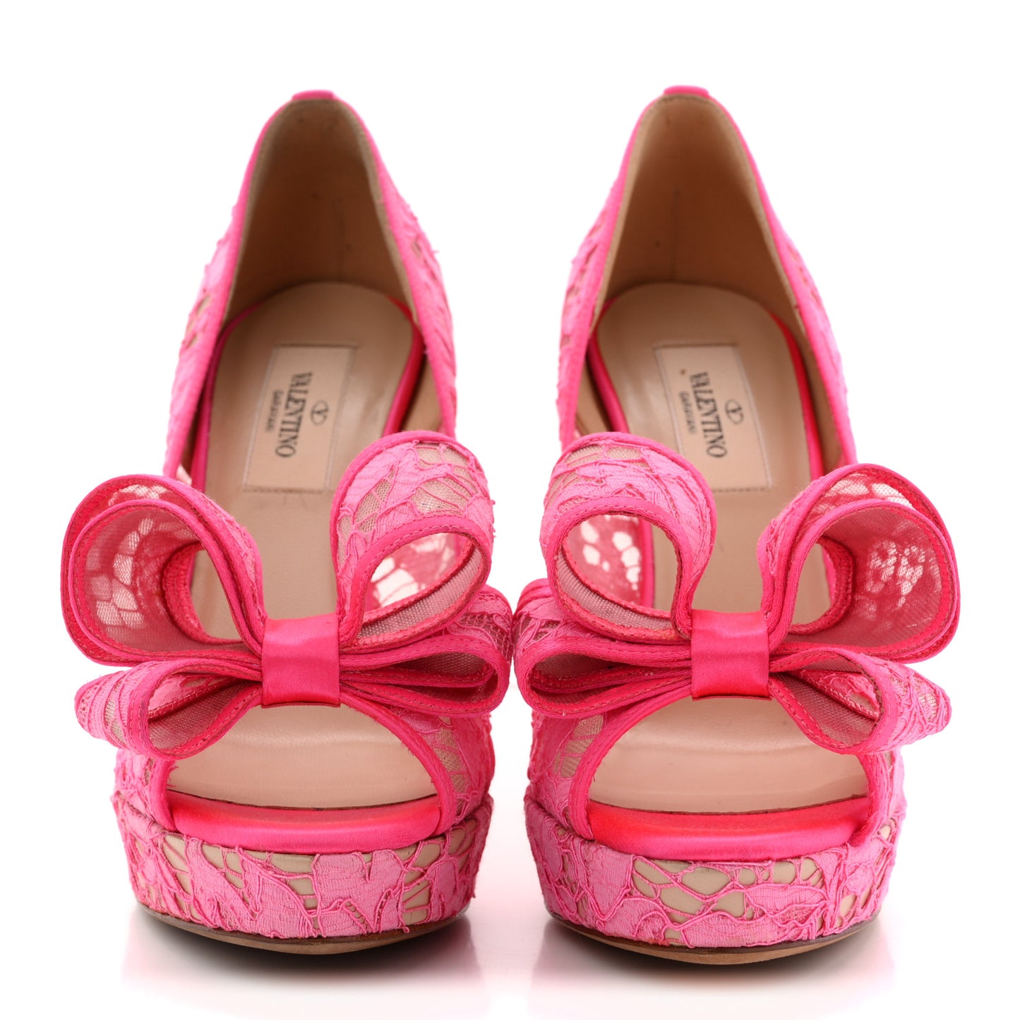 Satin Lace Couture Bow Peep Toe High Heel Pumps 36 Fuxia Fluo