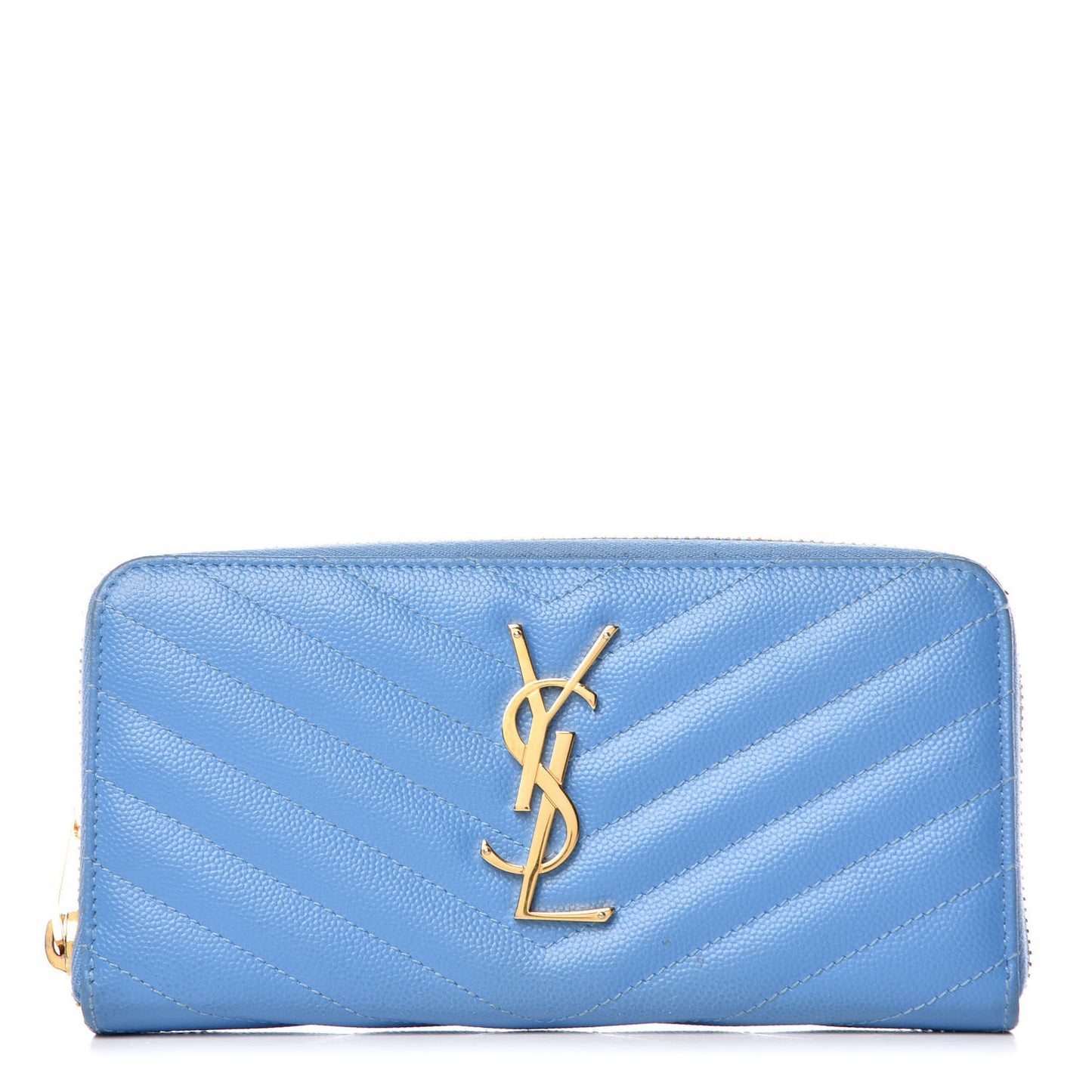 Grain De Poudre Matelasse Chevron Monogram Zip Around Wallet Blue Clair