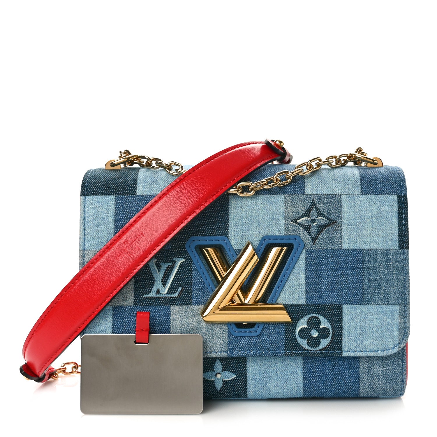 Louis Vuitton Denim Damier Monogram Twist Shoulder Bag MM Blue Rouge 3 of 10