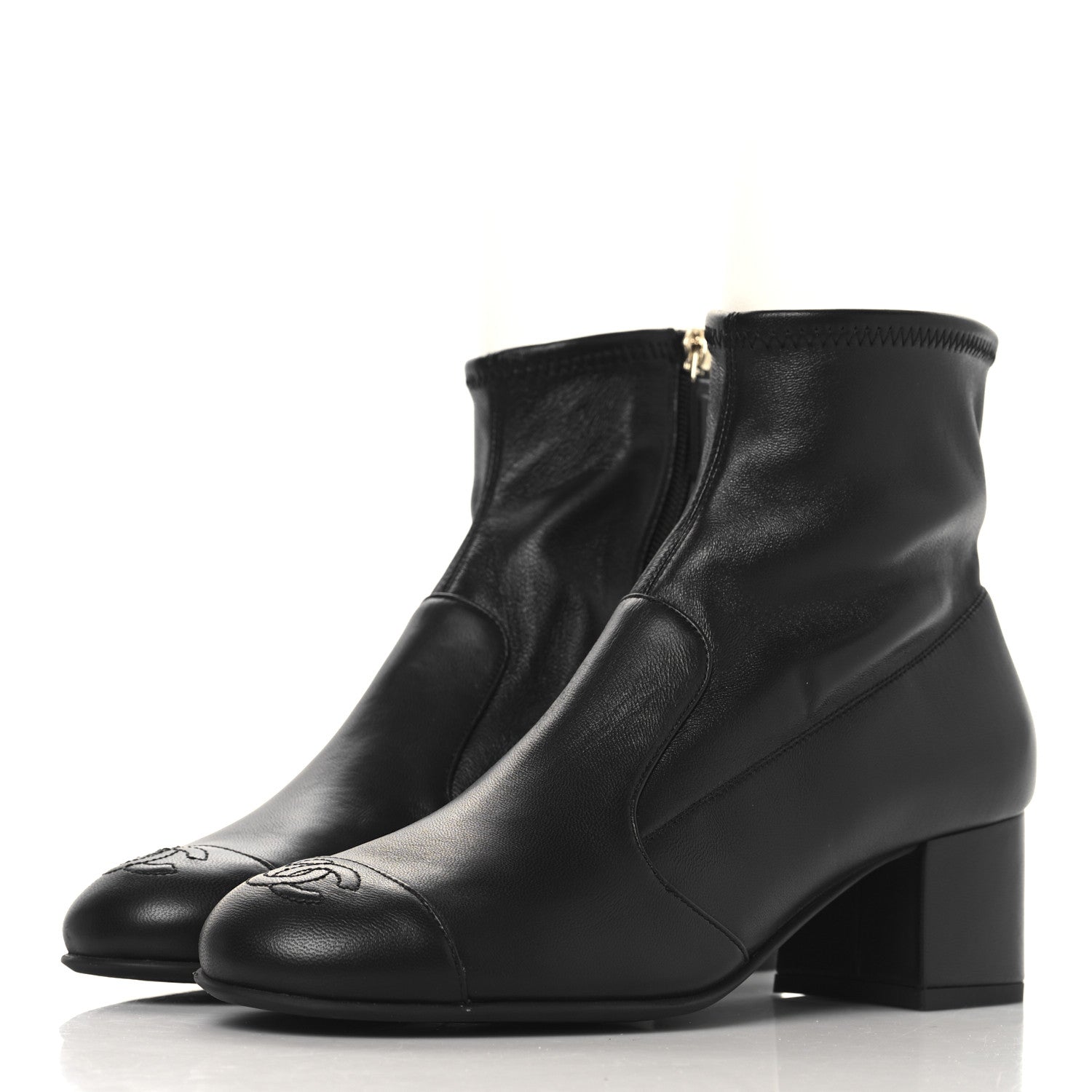 Chanel Stretch Lambskin Cap Toe CC Uniform Short Boots 38 Black 4 of 9