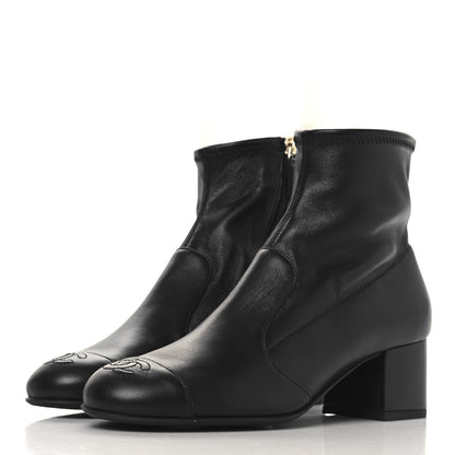 Chanel Stretch Lambskin Cap Toe CC Uniform Short Boots 38 Black 4 of 9