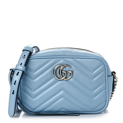 Gucci Calfskin Matelasse Mini GG Marmont Chain Shoulder Bag Porcelain Light Blue 1 of 11