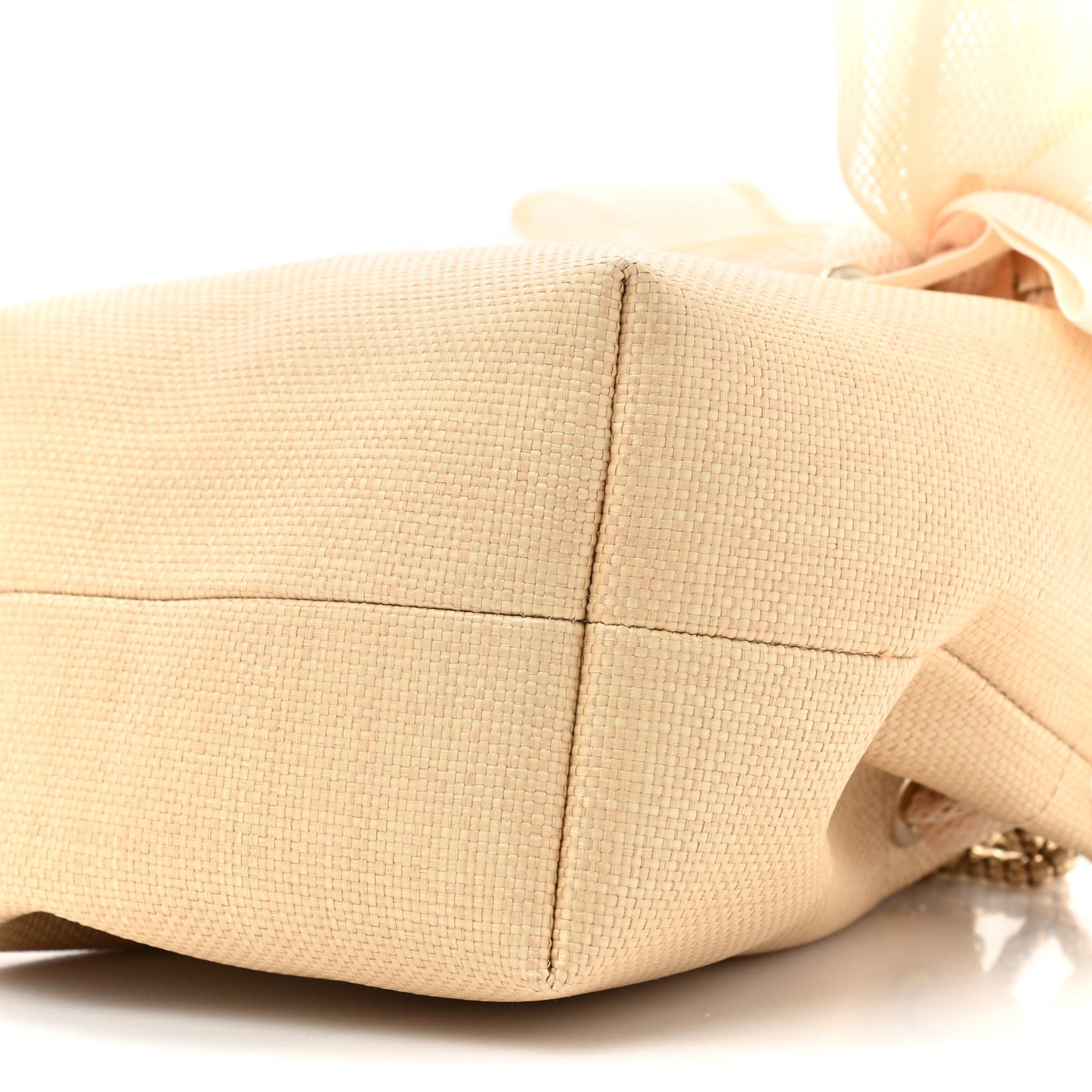 Raffia Mesh Bon Bon Bow Bucket Bag Natural