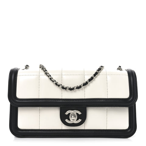 Lambskin Calfskin Small Chocolate Bar Flap Bag White Black