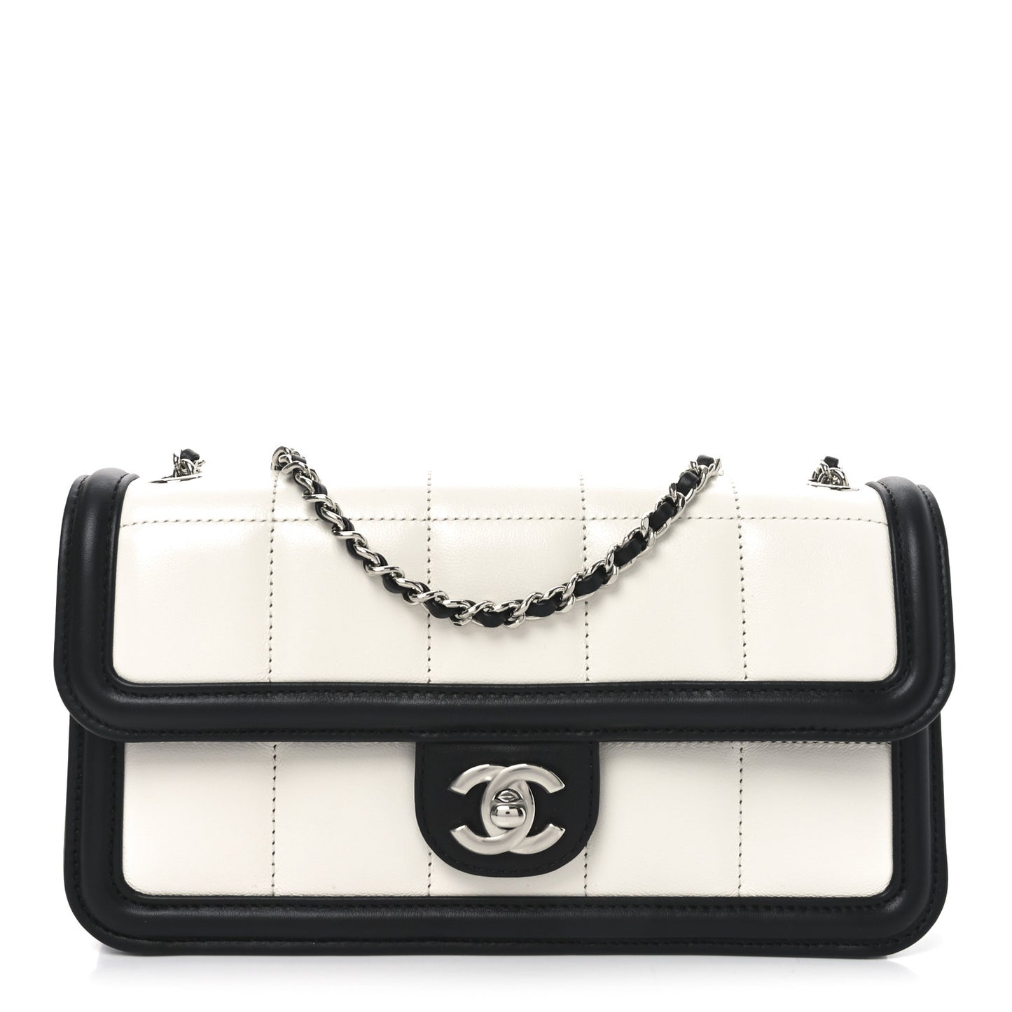 Lambskin Calfskin Small Chocolate Bar Flap Bag White Black