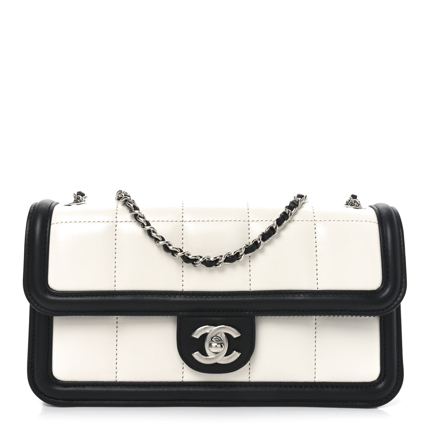 Chanel Lambskin Calfskin Small Chocolate Bar Flap Bag White Black 1 of 11