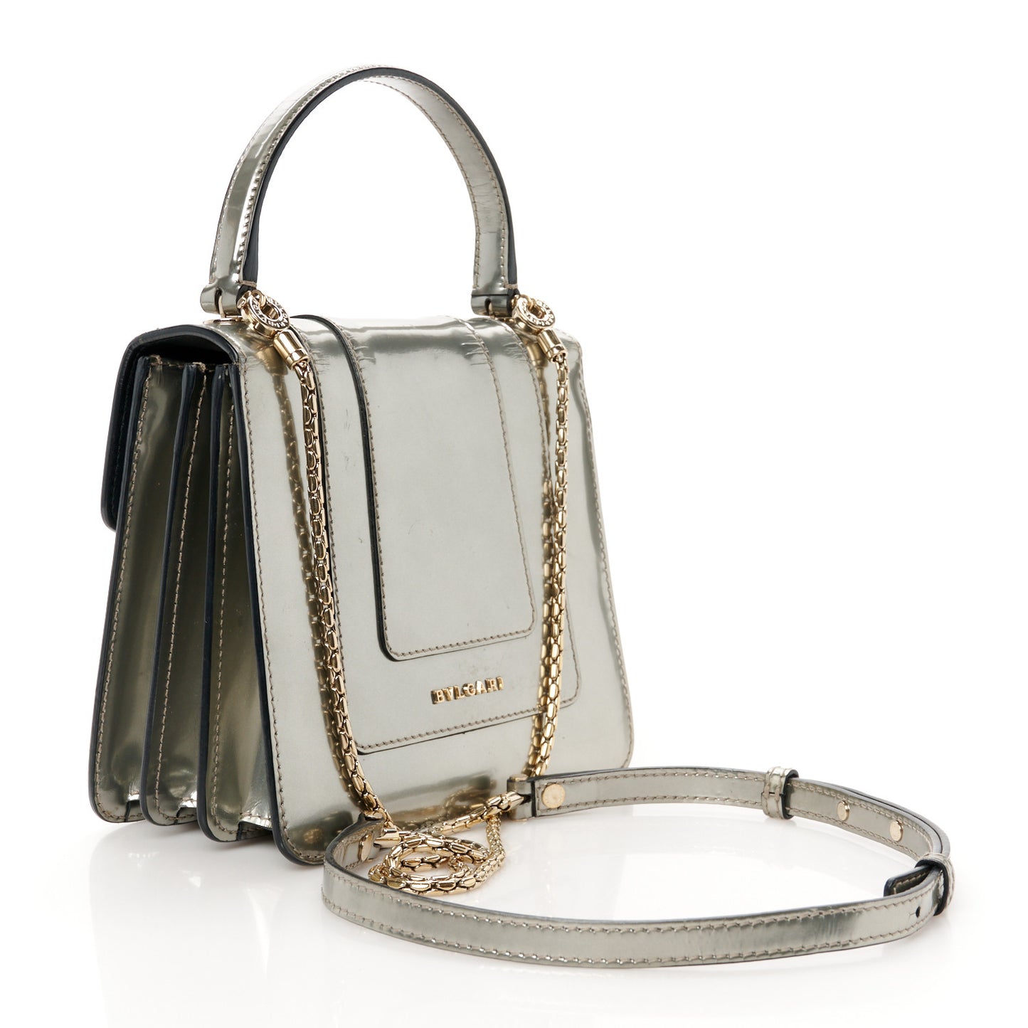 Metallic Calfskin Serpenti Forever Top Handle Silver