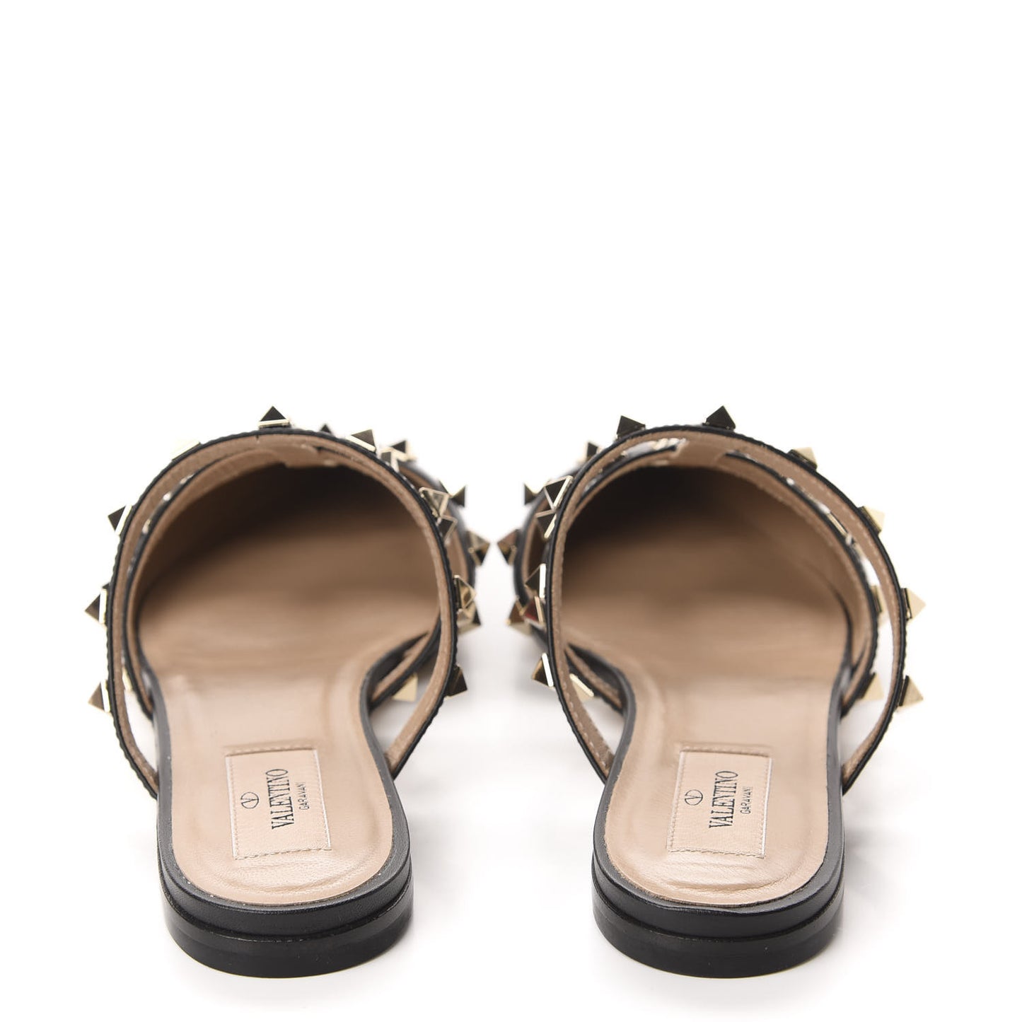 Pebbled Calfskin Rockstud Flat Cage Mules 36.5 Black