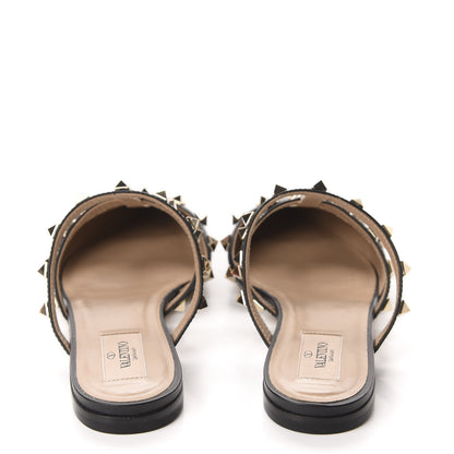 Valentino Garavani Pebbled Calfskin Rockstud Flat Cage Mules 36.5 Black 5 of 11